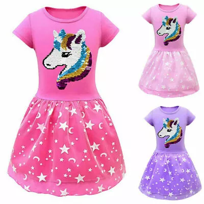 $18.99 • Buy Kids Girls Unicorn Short Sleeve T-Shirt Dress Birthday Party Princess Dresses AU