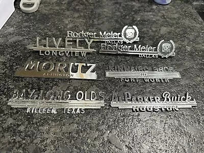 Vintage Metal Car Dealer Emblem Nameplate Badge Lot Of 6 Texas Dallas Odessa • $60