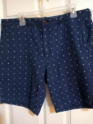 Men's J. Crew Stanton Shorts Blue Printed Flat Front Cotton Size 35 Chinos • $9