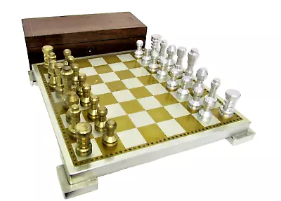 Vintage Hand-lathed Machined Solid Aluminium & Brass Modernist Chess Set 1930-50 • $699.99