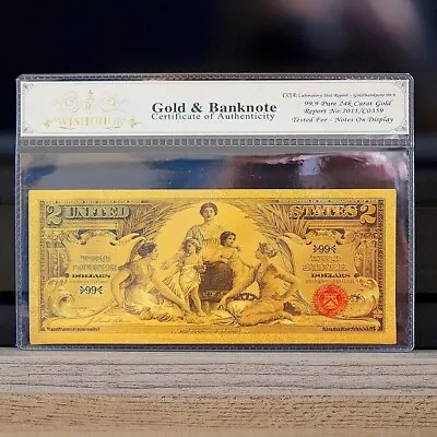 1896 2 Dollars BankNote Collectible Gold Foil With Bag & Certificate • $11.99