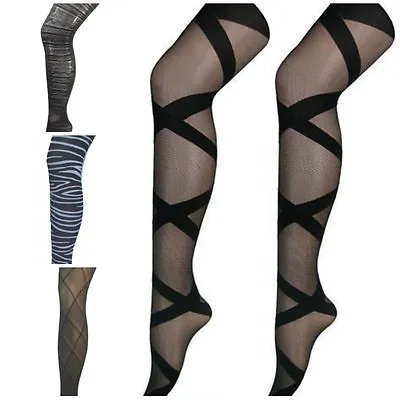 Missi Black Opaque Ladies Patterned Fashion Tights - One Size • £4.99