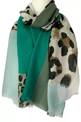 Animal Print Scarf Ladies Leopard Mint Jade Green Cream Large Lightweight Wrap • £12.99