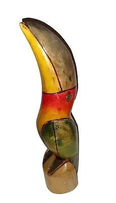 $14.99 • Buy Vintage Green Beak Toucan Tiki Bird Hand Carved Painted Balsa Wood South America
