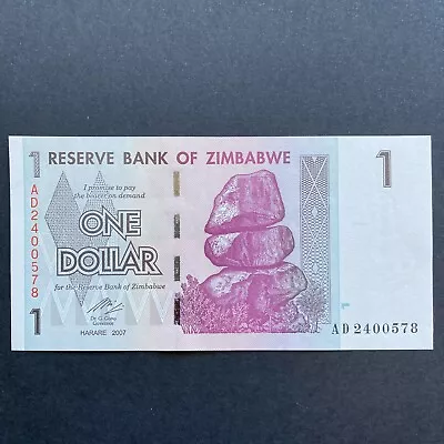 2007 Unc $1 One Dollar Reserve Bank Of Zimbabwe Currency Banknote • $4.99