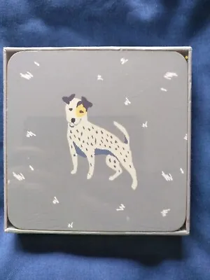 Laura Ashley 4 Coaster Jack Russell Grey Blue Dog Lover Xmas Beautiful Nib • £18.99