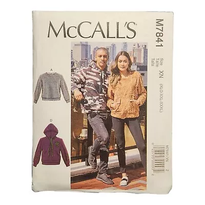 McCalls M7841 Hoodie Pullover Top Sewing Pattern  XN Unisex XL XXL XXXL Uncut • $8.99