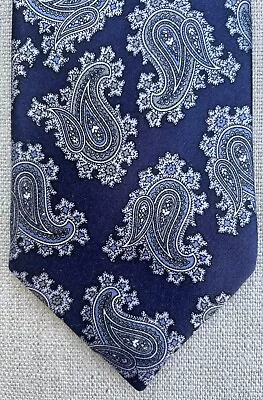 Vintage Givenchy Monsieur Italian Silk Tie Blue Silver Paisley 3.25  X 56.5  • $28