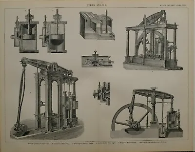 1886 Print Steam Engine Cylinder Valve-chest Condenser Air Pump Watt's System • £38