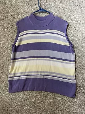 Preston & York Sleeveless Mock Turtleneck Knit Womens Purple Striped Top Sz XL • $20.69