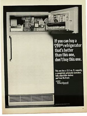 1968 WHIRLPOOL Refrigerator With Automatic Icemaker No-Frost Vintage Print Ad • $8.95