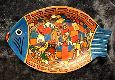 Mexican Folk Art Story Red Clay / Terra Cotta FISH Plate Handmade 11 X7  • $11.50