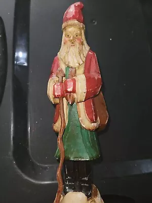 Vintage  Folk Art Handcarved Santa Claus German Father Christmas Green Under Coa • $83