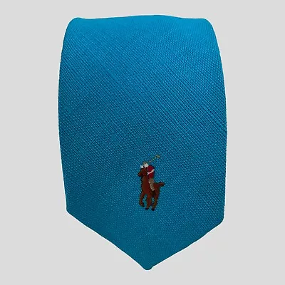 Vintage Polo Ralph Lauren 100% Linen Neck Tie 53L 2.75W Vibrant Blue Made In USA • $29.99