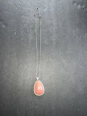 Vintage Avon Silver Necklace Pink Marble Stone Rhinestones Pendant Statement • $10