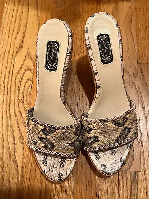 $59.99 • Buy Salpy Shoes Sandals Sz 9.5 Cork Wedge Heels  Snake Print Hand Made