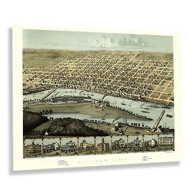 1867 Saginaw City Michigan Bird's Eye View Map Poster  Wall Art Print • $39.99