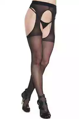 New Women's Sheer Coquette Chap Style Crotchless Suspender Pantyhose Stockings • $13.99