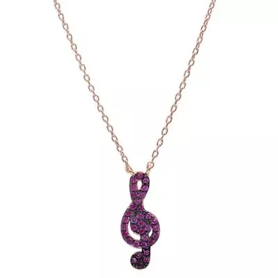 Rose Gold Plated Ruby Music Note .925 Sterling Silver Pendant Necklace 17 +2  Ex • $17.65