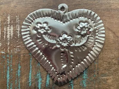 Wall Art Mexican Handmade Unpainted Tin Ornament Heart Milagro 3 For $19 3.3x3 • $7.50