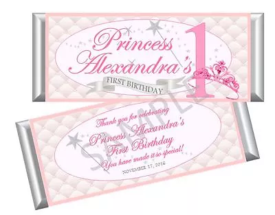 Pink Princess First Birthday Candy Bar Wrappers - Girl Baby Shower - Set/12 • $17.95