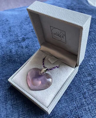 Lalique Large Purple Double Heart Pendant Necklace • £125