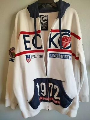 Vintage ECKO Unltd Men's Zip Up Hoodie Sweatshirt Size XXL White Jacket 1972 • $69.99