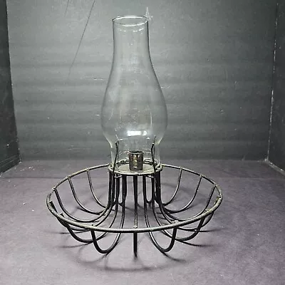 Vintage Metal Wire Basket Candle Stand Holder With Hurricane Chimney Glass Shade • $28