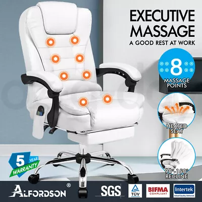 ALFORDSON Office Chair Gaming Executive Computer Footrest PU Leather Work Seat • $179.95