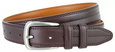 Men's Belt Center Stitched Smooth Genuine Dress Leather Belt 1-1/8  Wide • $19.97