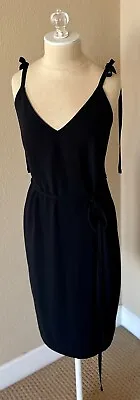 MALIA MILLS Strappy Versatile Ties Belted Sheath Crepe LBD Slip Dress 4 Black • $74.99
