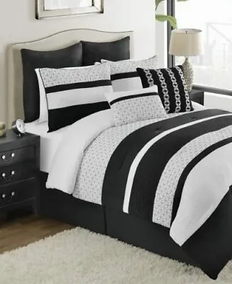 New Victoria Classics Layla 8 Piece Cal-King Comforter Set Black/Grey • $85