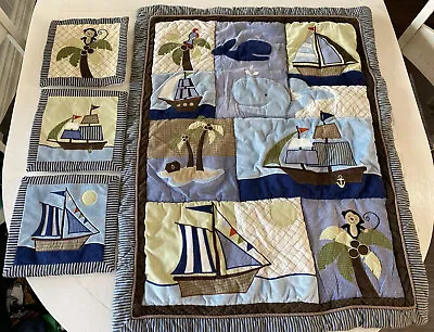 $49.95 • Buy Vintage NoJo Baby Infant Bedding Ocean Pirate Boat Theme - Blanket With Pads