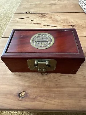 Vintage Oriental / Asian Rosewood Jewelry Box W/ Brass Clasp And Accents • $22.99
