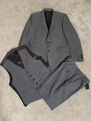 Ben Sherman Grey Wool Mix 3 Piece Suit - Jacket 40L Waistcoat 38R Trousers 34R • £20