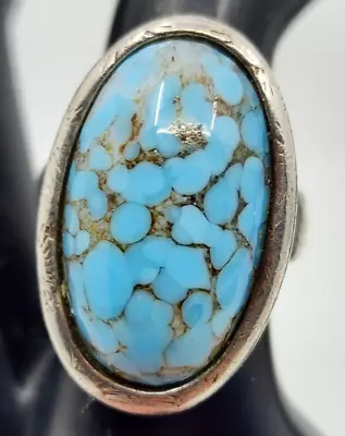 Vintage Old Pawn Native American Sterling Silver Turquoise Ring Size 7.5 • $65.50