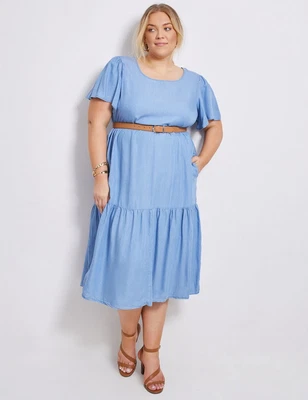 $34.68 • Buy Autograph Woven Short Sleeve Tencel Midi Dress Womens Plus Size Clothing
