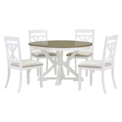 5 Piece Retro Dining Table Set Extendable Round Table And 4 Upholstered Chairs • $801.67