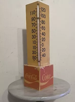 Vintage 1970's Coca Cola Plastic Corner Thermometer 15  Coke Sign Distressed • $19.99