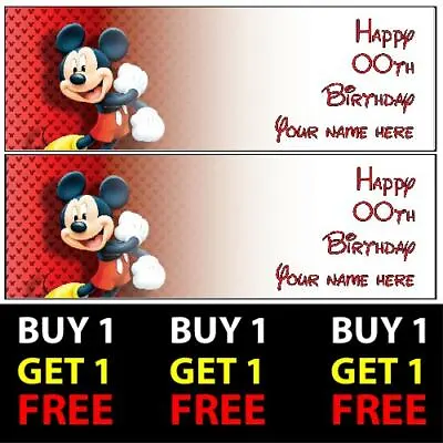 Buy 1 Get 1 Free Mickey Mouse Personalised Birthday Banners 100gsm Party Decor • $4.34