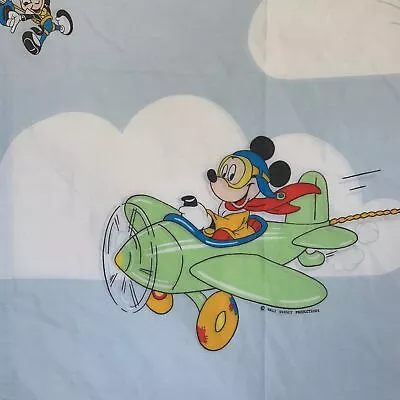 Vintage Wamsutta Mickey Mouse Airplane Standard Pillow Case Pluto Cricket USA • $14