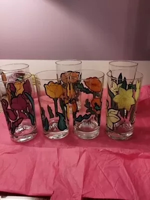 Vintage Set Of 7  Flowered Drinking Glasses-Tumblers 5.5  Free S&H • $35