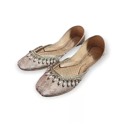 Punjabi Jutti Indian Khussa Flat Shoes Womens Shoes Mojari Sandal US Size 8 • $40