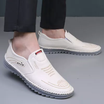 Mens Leather Slip On Loafers Casual Driving Boat Deck Moccasin Shoes Size Hot • £17.27