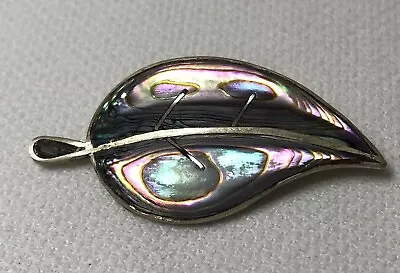 Vintage Sterling Silver And Abalone Shell Leaf Pin Signed • $15.99