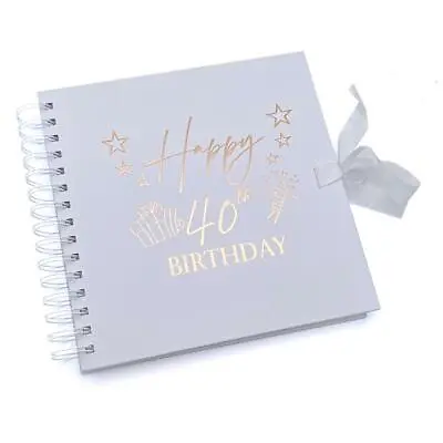 40th Birthday Present White Scrapbook Guest Book Photo Album Rose Gold Script • £14.99