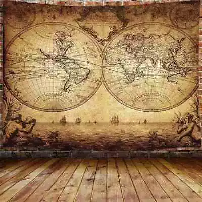 Medieval Nautical World Map Tapestry Wall Hanging Art Extra Large 230x180cm • £25.20