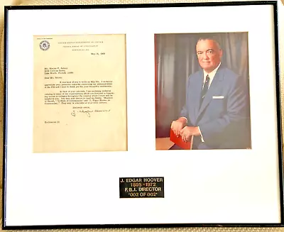 J. Edgar Hoover Signed 1969 Letter (FBI Stationary) & Photo Framed 18  X 22  • $299.96