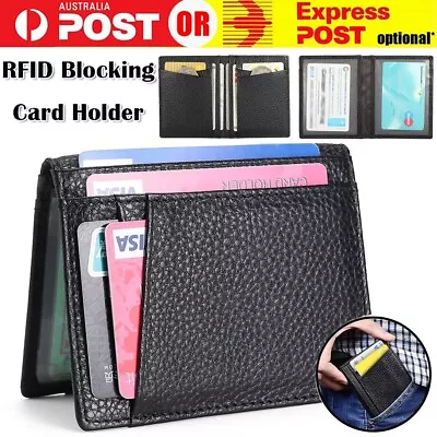 Mens Leather Credit Card Holder RFID Blocking Slim Wallet Money Purse Protector • $8.49