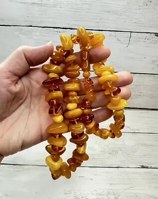 Vintage Rare Baltic Egg Yolk Amber Bead Necklace Natural Polished Amber 70 G • $89.99